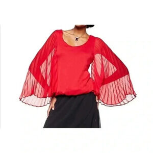 4/$25 Adrienne Landau Red Pleated Blouse Sz L
